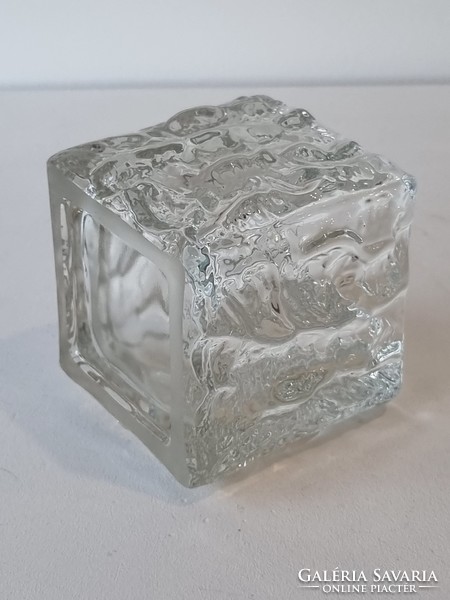 Czech vintage bark pattern candle holder with polished base, crystal glass