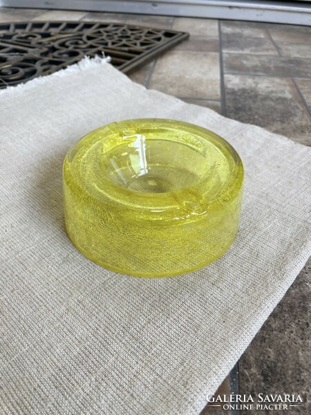 Rarer yellow lemon yellow cracked veil glass veil karcagi berek bath glass ashtray ash