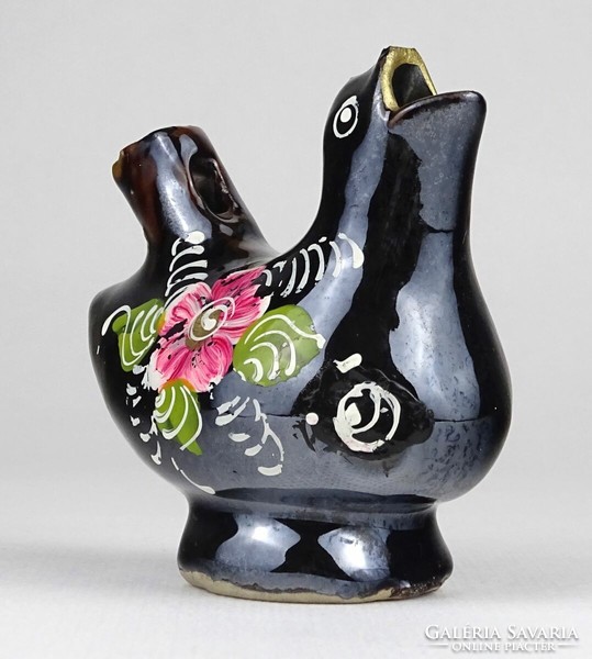 1O490 Old Tin Glaze Hand Painted Black Ceramic Bird Whistle