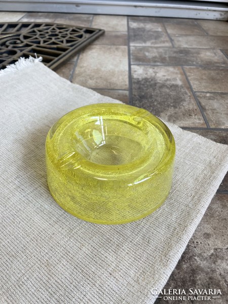 Rarer yellow lemon yellow cracked veil glass veil karcagi berek bath glass ashtray ash