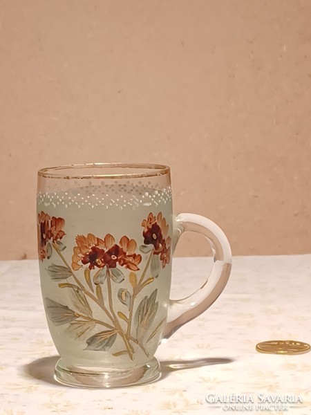 Hand painted old small glass cup