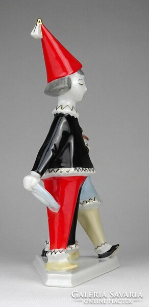 1O363 Retro Hollóházi színes porcelán bohóc kislánnyal figura 21 cm