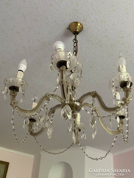Mária Theresa-style 6-arm crystal chandelier with two matching wall arms