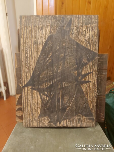 Diskay lenke (1924-1980), wooden block, size 52 x 35 cm