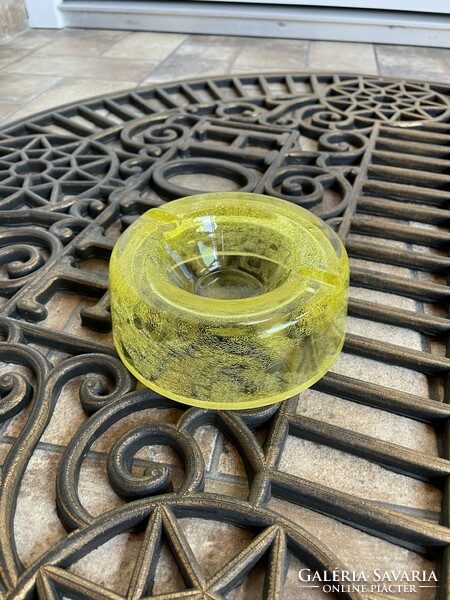 Rarer yellow lemon yellow cracked veil glass veil karcagi berek bath glass ashtray ash