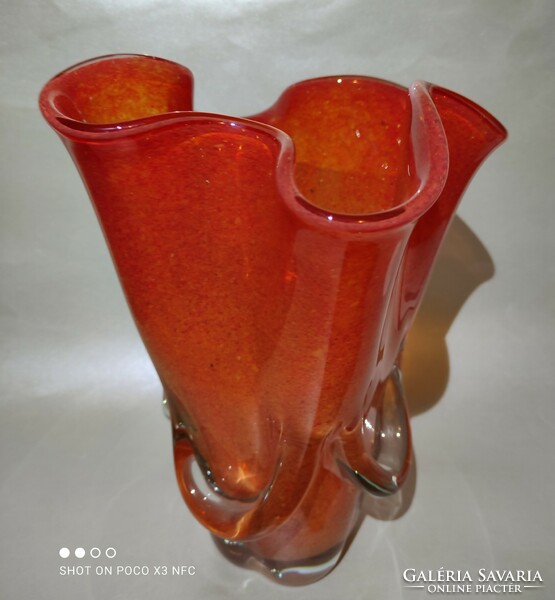Vastag falú súlyos kézműves Udo Zöllner Glaskunst Meissen fazoletto üveg váza