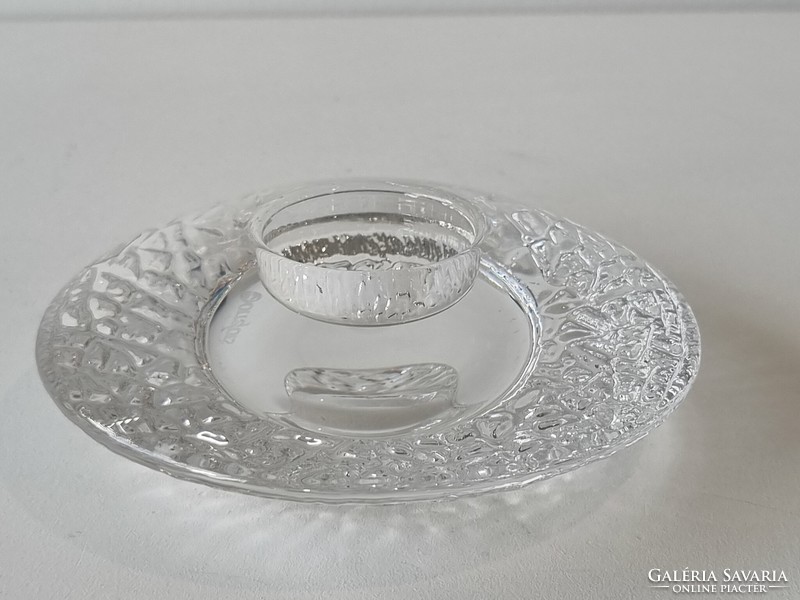 Svéd Orrefors (Lars Hellsten design) jelzett kristályüveg mécsestartó / asztaldísz