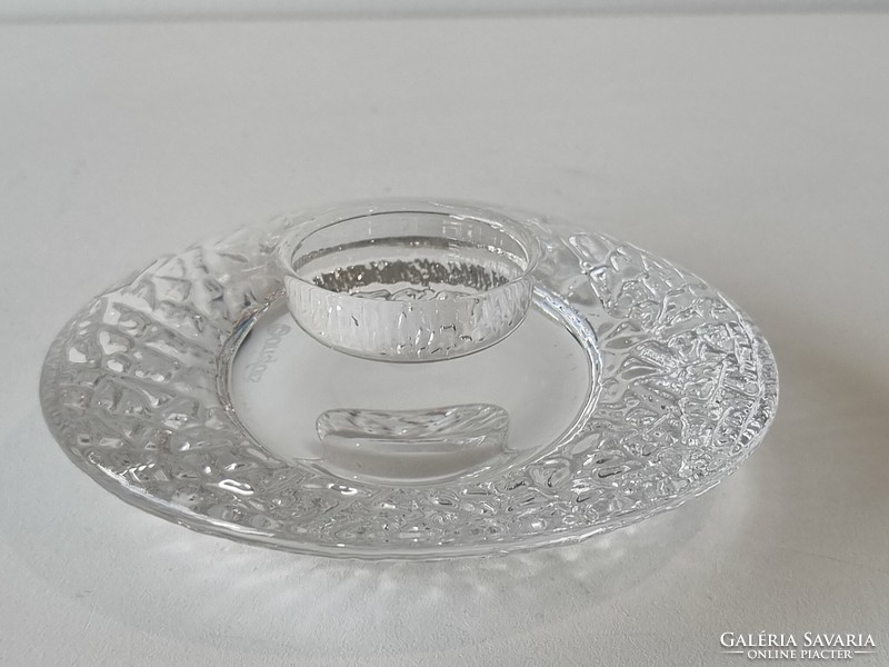 Swedish orrefors (lars hellsten design) marked crystal glass candle holder / table decoration