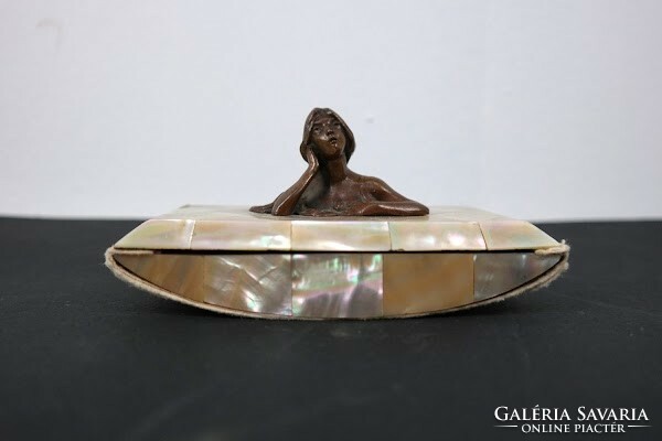 Art Nouveau mother-of-pearl and bronze desk decoration, antique tapper - 51593