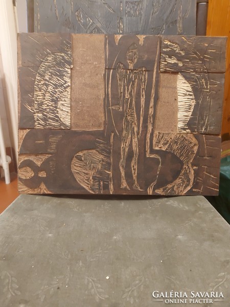 Diskay lenke (1924-1980), wooden block, size 45 x 35 cm