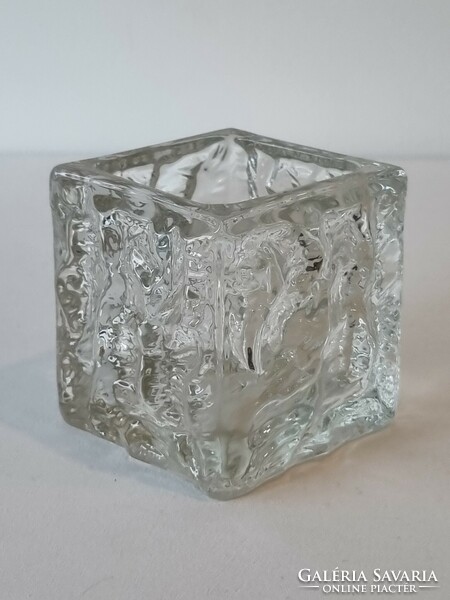 Czech vintage bark pattern candle holder with polished base, crystal glass