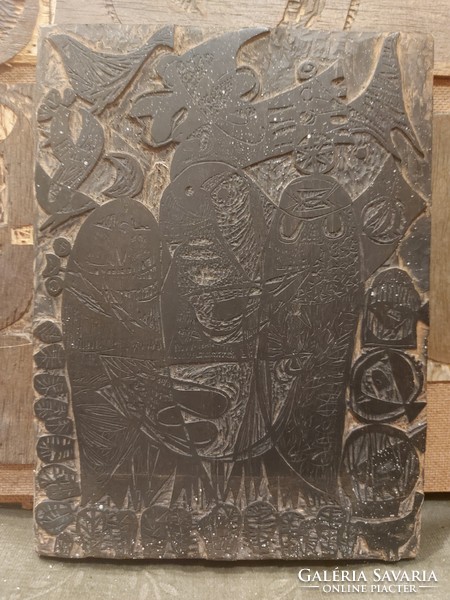 Diskay lenke (1924-1980), wooden block, size 25 x 19 cm