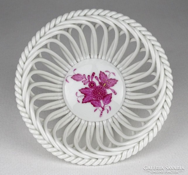 1O369 Lila Apponyi mintás Herendi porcelán fonott kosár 12 cm