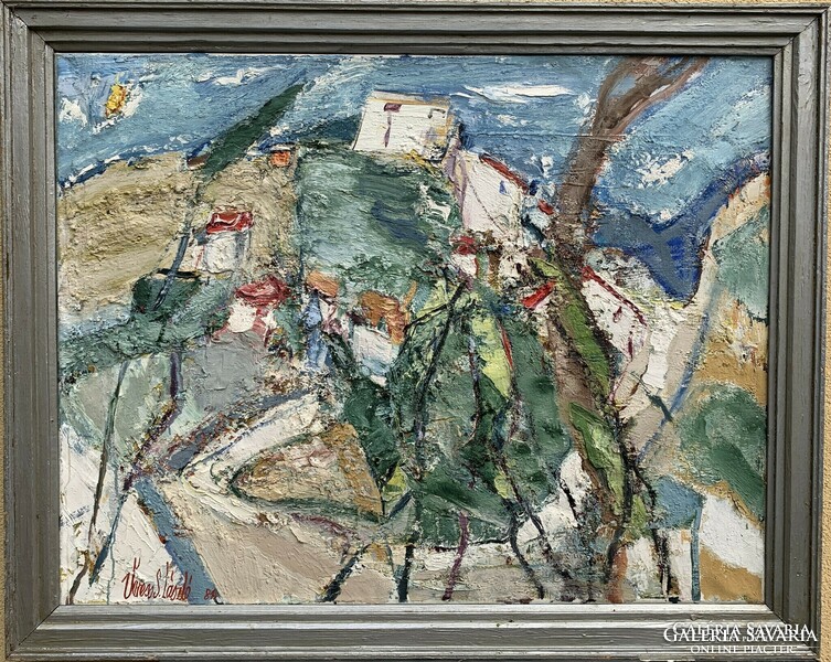 Veress Sándor László (1934-) Sukorói domb (1981) c. olajfestménye /70x90 cm/