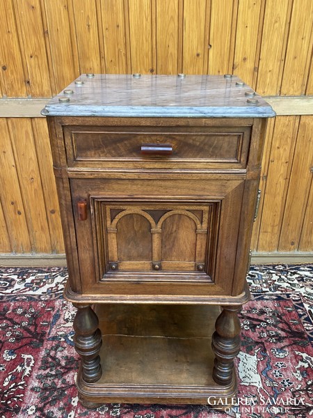 Antique tin German marble flat carved bedside table