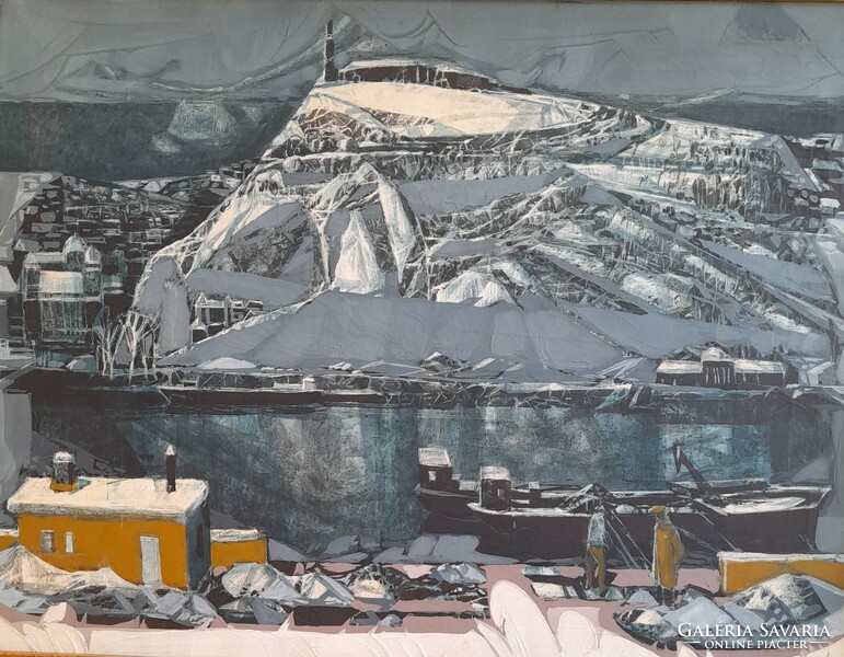 Xantus gyula: Danube bank with gellert hill painting 20th c.