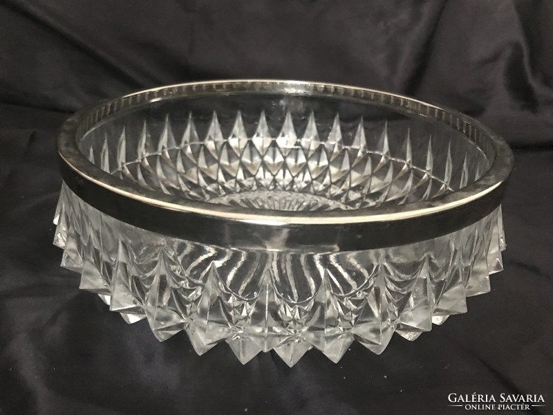 Art deco large serving bowl with silver-plated rim