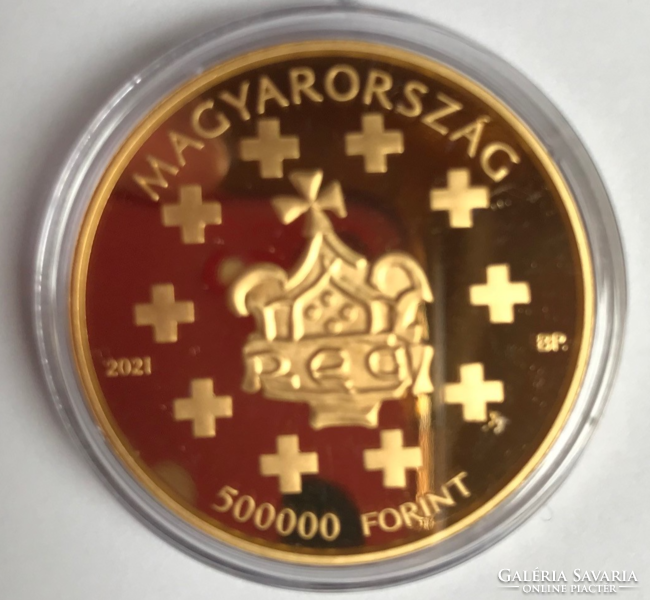 2021. Annual King István gold commemorative coin 500,000 HUF was not removed from the intact capsule