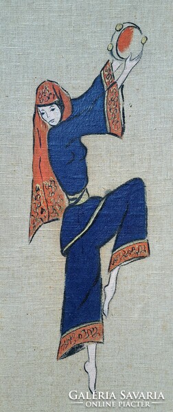 Néptáncos, 1965 - festmény Izraelből, zsidó művészet, táncművész