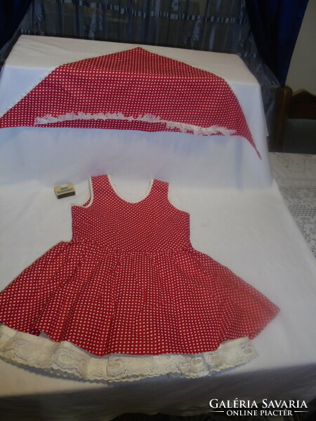 Old, fairy red and white polka dot little girl dress with double ruffled bottom dress, shawl - red dress costume