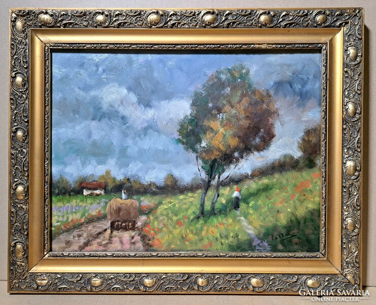 Landscape oil painting in a nice frame - marked Palla