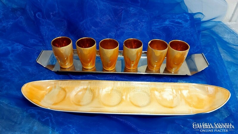 Retro Czechoslovak, luster-glazed ceramic drinking set, with double tray.