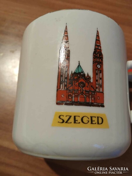 Porcelain mug, marked, Zsolnay, Szeged cathedral