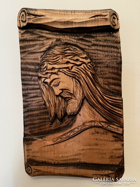 Wood carving of Christ, church mural, plaque