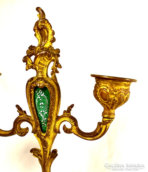 Antique fire enamel inlay xix. Century bronze candle holder