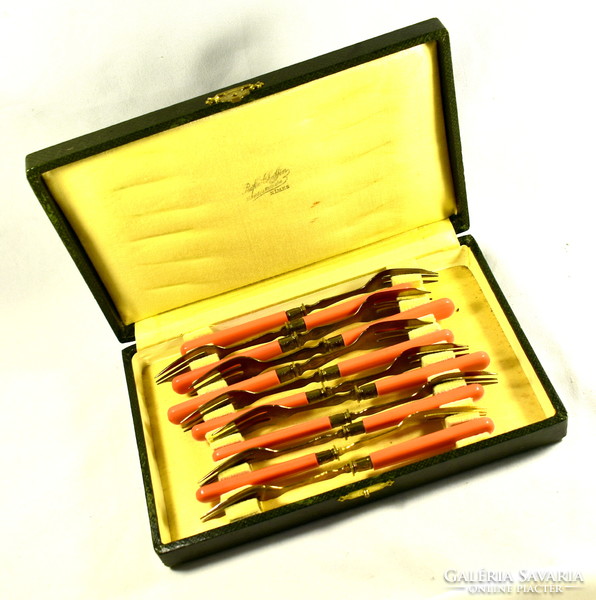 XX. No. First half, French copper head decorative dessert fork set in a box for 12 people!