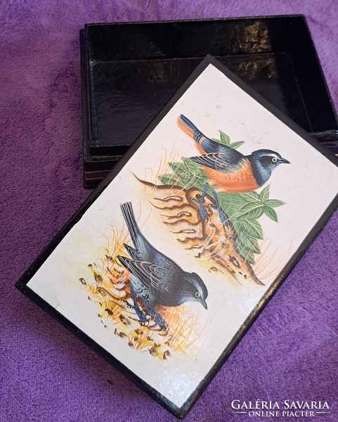 Antique lacquer box with birds, lacquered wooden gift box 7. (M4146)