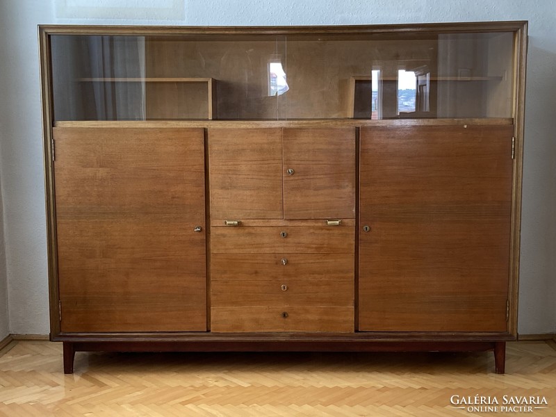 Cabinet made in retro / mid-century / style, with a showcase section on top, second half of the xx.Szd