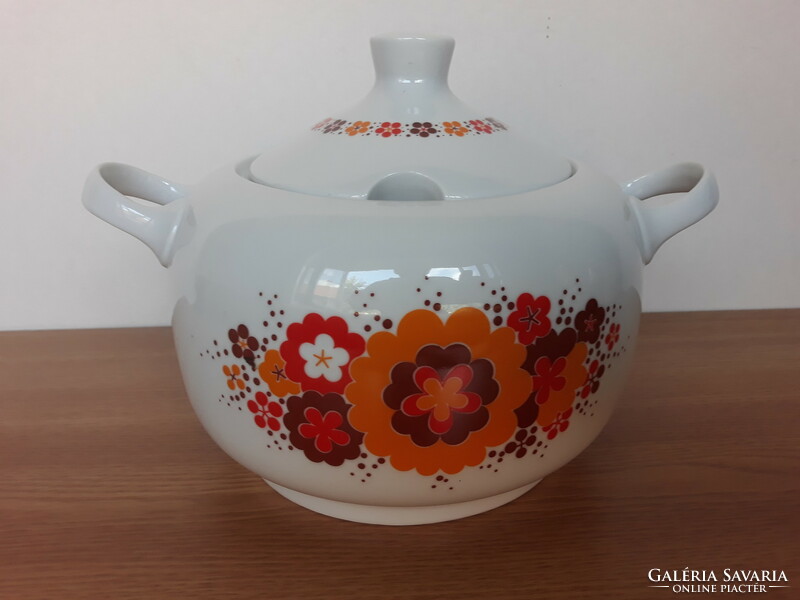 Alföldi porcelain soup bowl with a yellow-brown canteen pattern