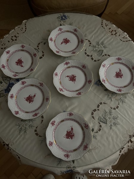 Herendi Apponyi purpur  mintás pink süteményrs tányérok 6 db