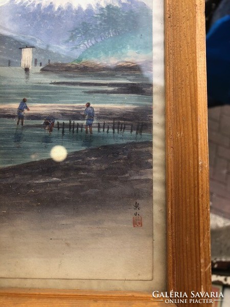 Japanese watercolor painting, size 30 x 12 cm, antique.