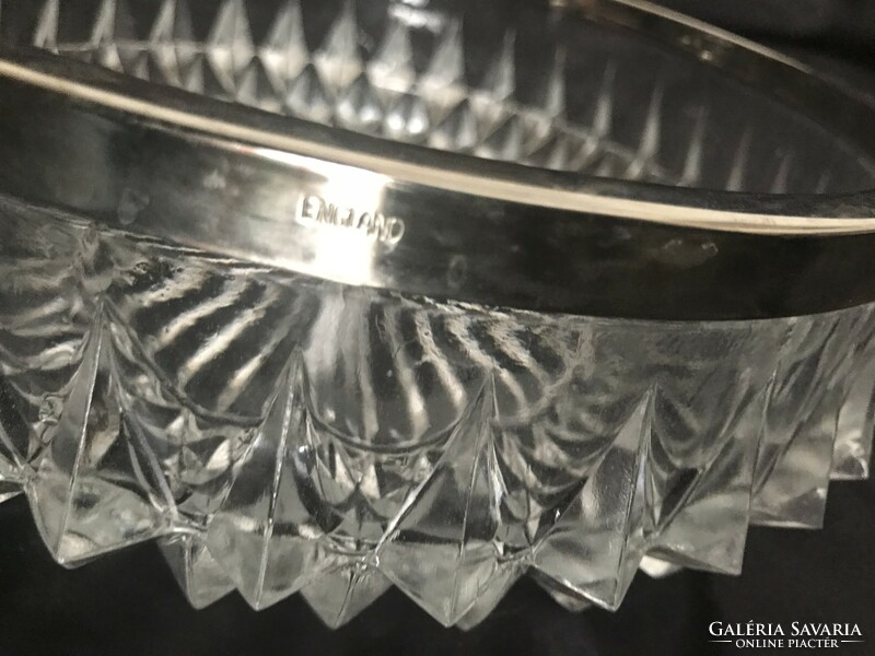 Art deco large serving bowl with silver-plated rim