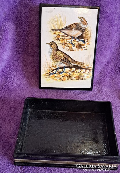 Antique lacquer box with birds, lacquered wooden gift box 6. (M4145)