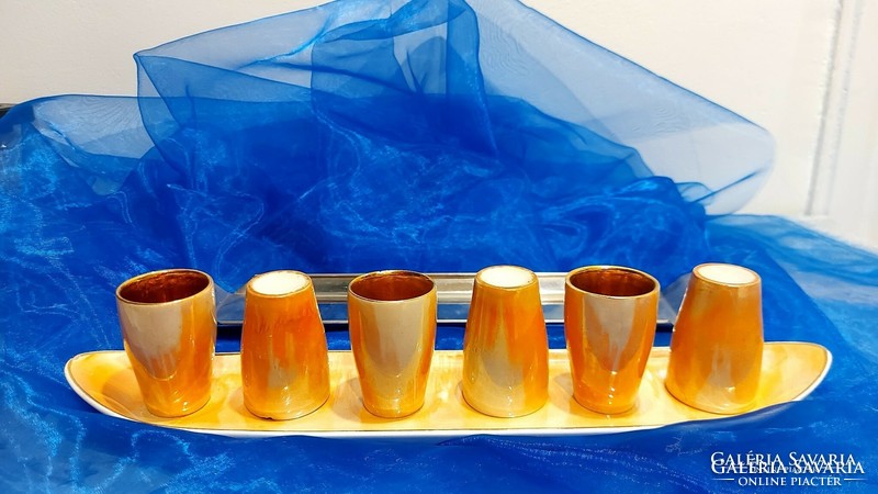 Retro Czechoslovak, luster-glazed ceramic drinking set, with double tray.