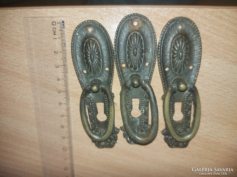 3 copper furniture handles with keyhole