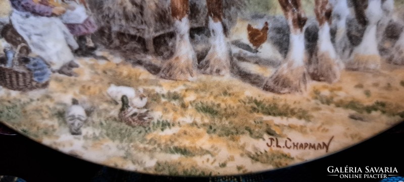 Lovas vidéki jelenetes porcelán tányér, angol dísztányér 1 (L4154)