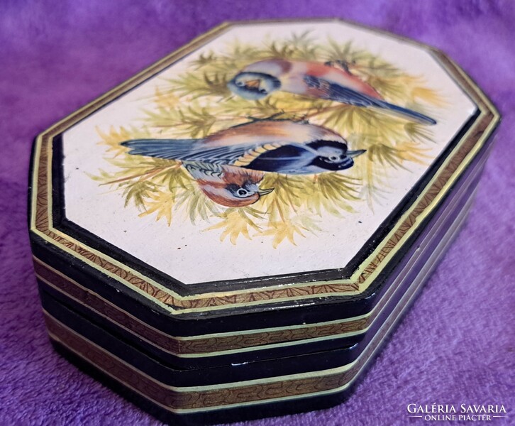 Antique lacquer box with birds, lacquered wooden gift box 3. (M4142)