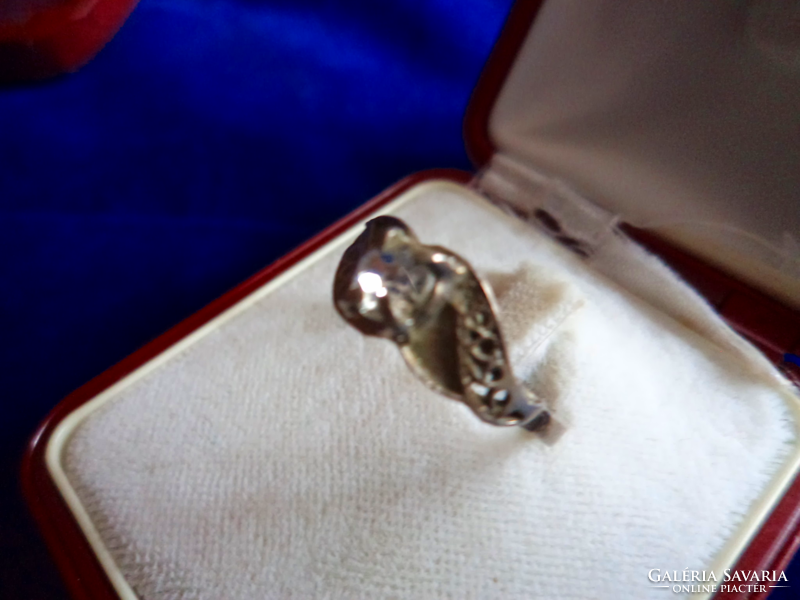 Silver ring_ filigree _ with white stone_ marked 925 size: 53