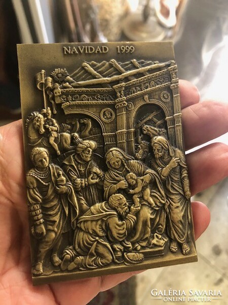 Christmas commemorative plaque made of bronze, from 1999, 7 cm work.