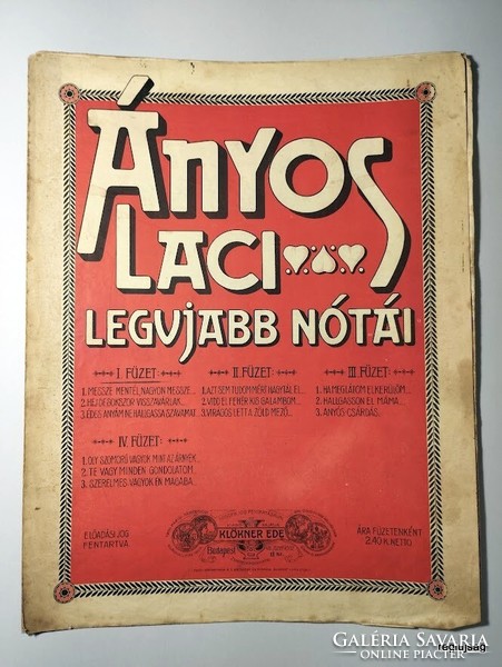 The latest notes of Laci Ányos / old, original sheet music no.: 25559