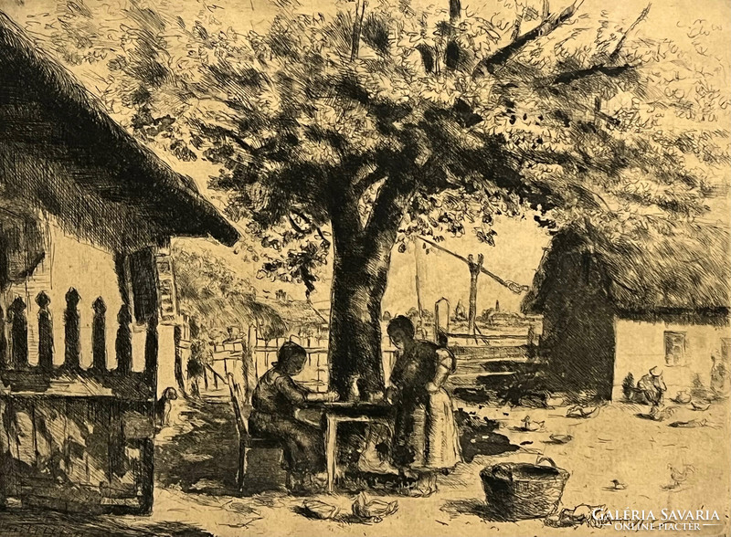 István Boldizsár (1897-1984) farm idyll, 1958 /etching paper/ (invoice provided)