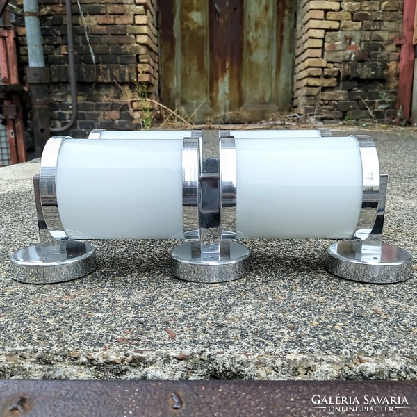 Bauhaus - art deco - streamline 2-burner wall tube lamp pair renovated - milk glass cylinder shade