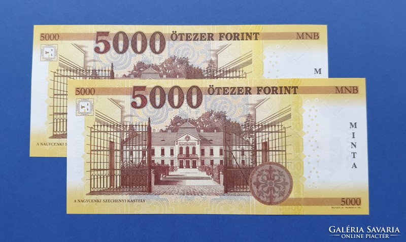 2020. évi 5.000,- forintos mintabankjegy 2 db sorszámkövető UNC BF0000188-189