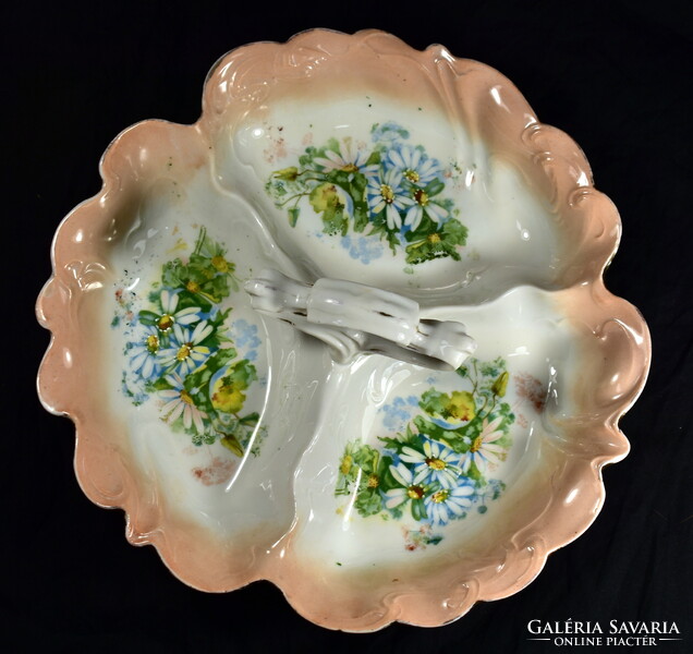 Beautifully marked and old 3-compartment porcelain serving bowl!