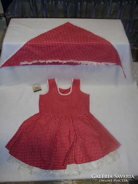 Old, fairy red and white polka dot little girl dress with double ruffled bottom dress, shawl - red dress costume