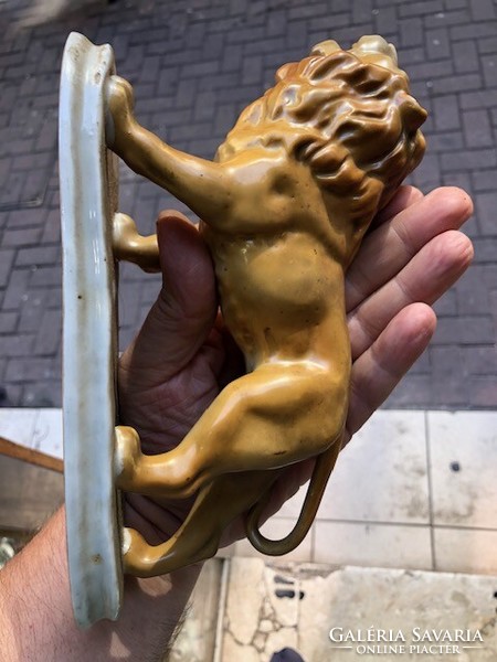 SCHEIDIG KUNST NÉMET PORCELÁN oroszlán figura, antik, 18 cm-es
